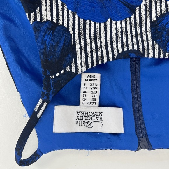 Belle Badgley Mischka Striped Floral Blue Dress Strapless Cocktail Party Size 8 - Picture 12 of 16